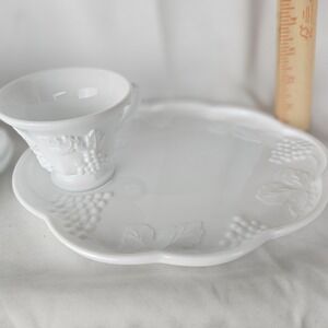 Vintage Indiana Milk Glass Harvest Grape  Snack Plates & Cups Set of 8 each